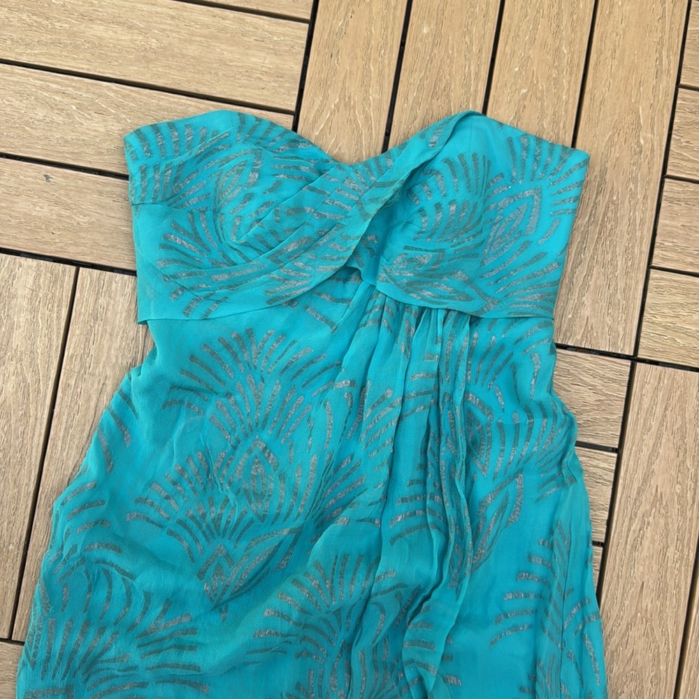 Nicole miller strapless silk maxi turquoise blue dress - Picture 7 of 9